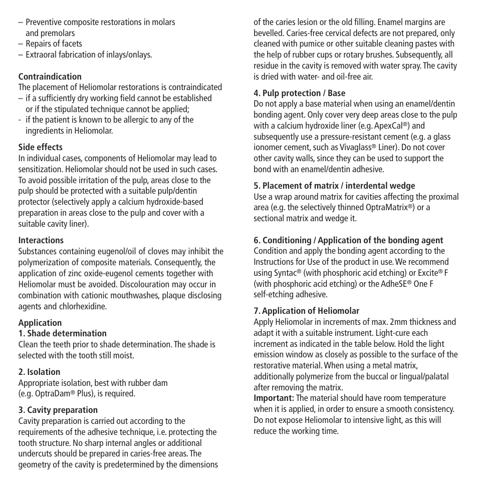 Ivoclar Vivadent Heliomolar User Manual | Page 2 / 35