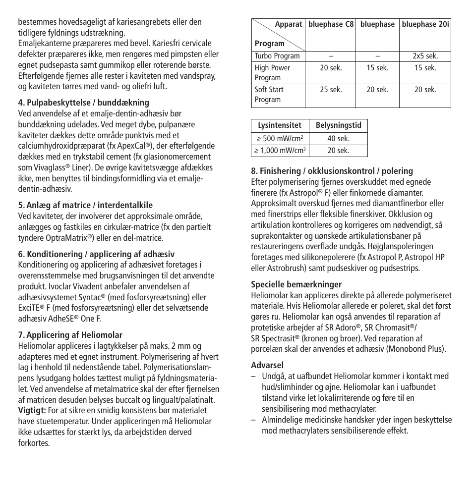 Ivoclar Vivadent Heliomolar User Manual | Page 20 / 35