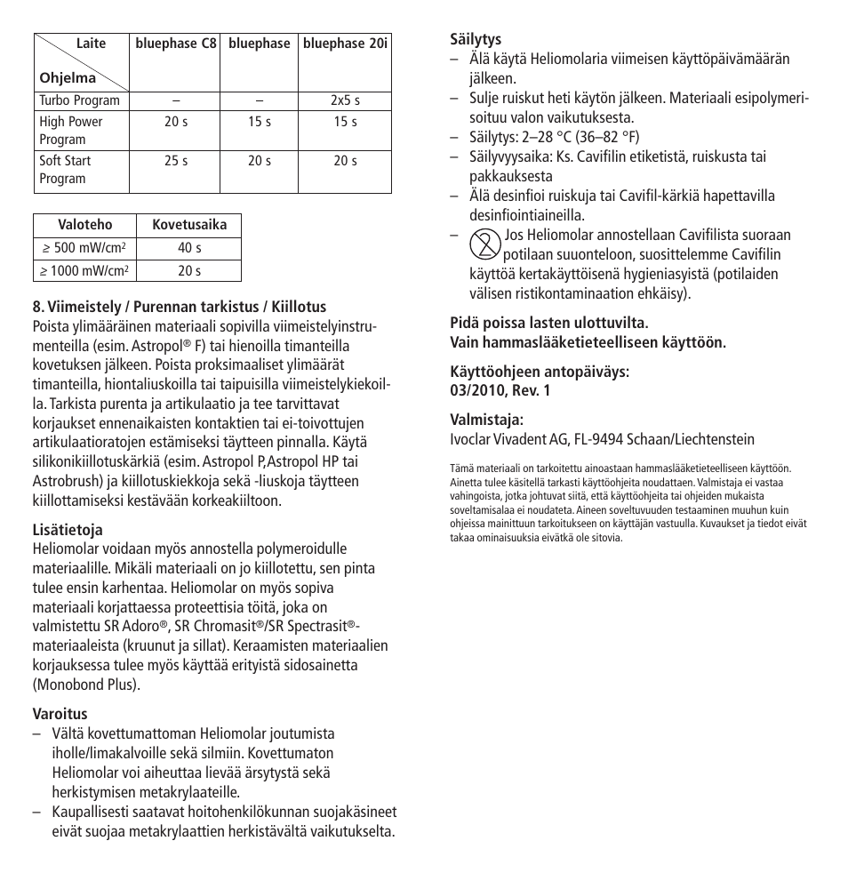 Ivoclar Vivadent Heliomolar User Manual | Page 23 / 35