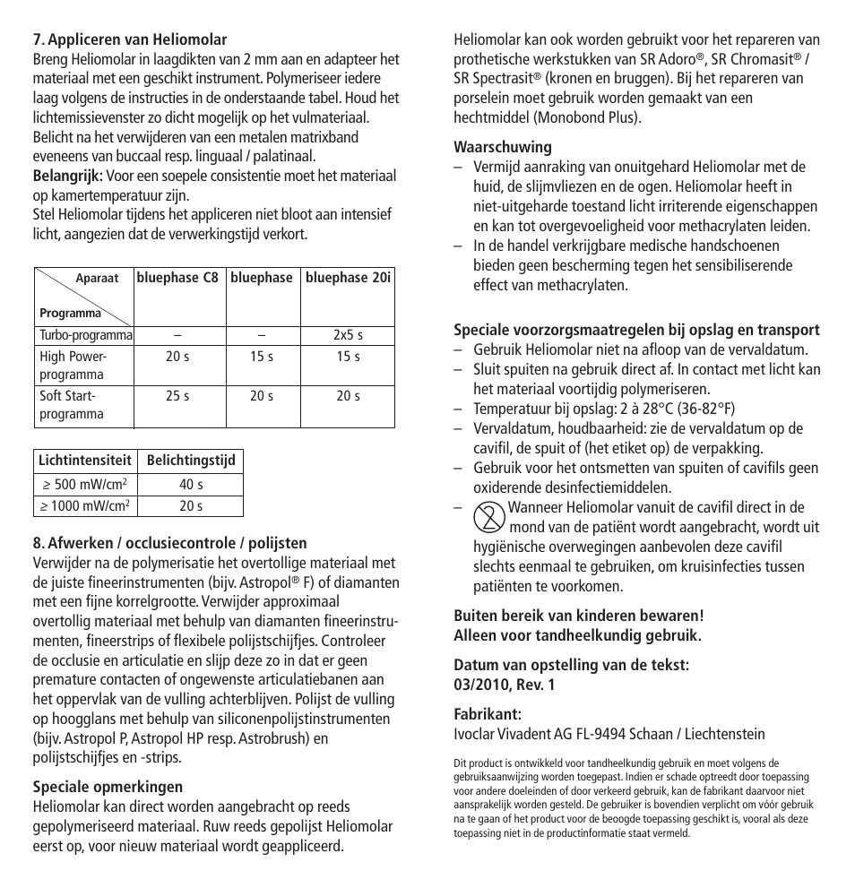 Ivoclar Vivadent Heliomolar User Manual | Page 28 / 35