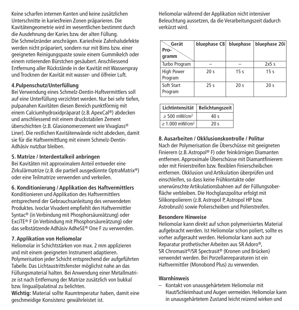 Ivoclar Vivadent Heliomolar User Manual | Page 5 / 35