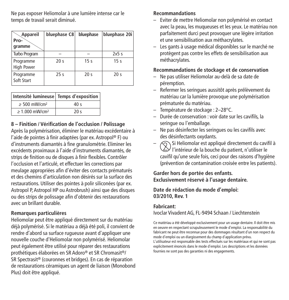 Ivoclar Vivadent Heliomolar User Manual | Page 8 / 35