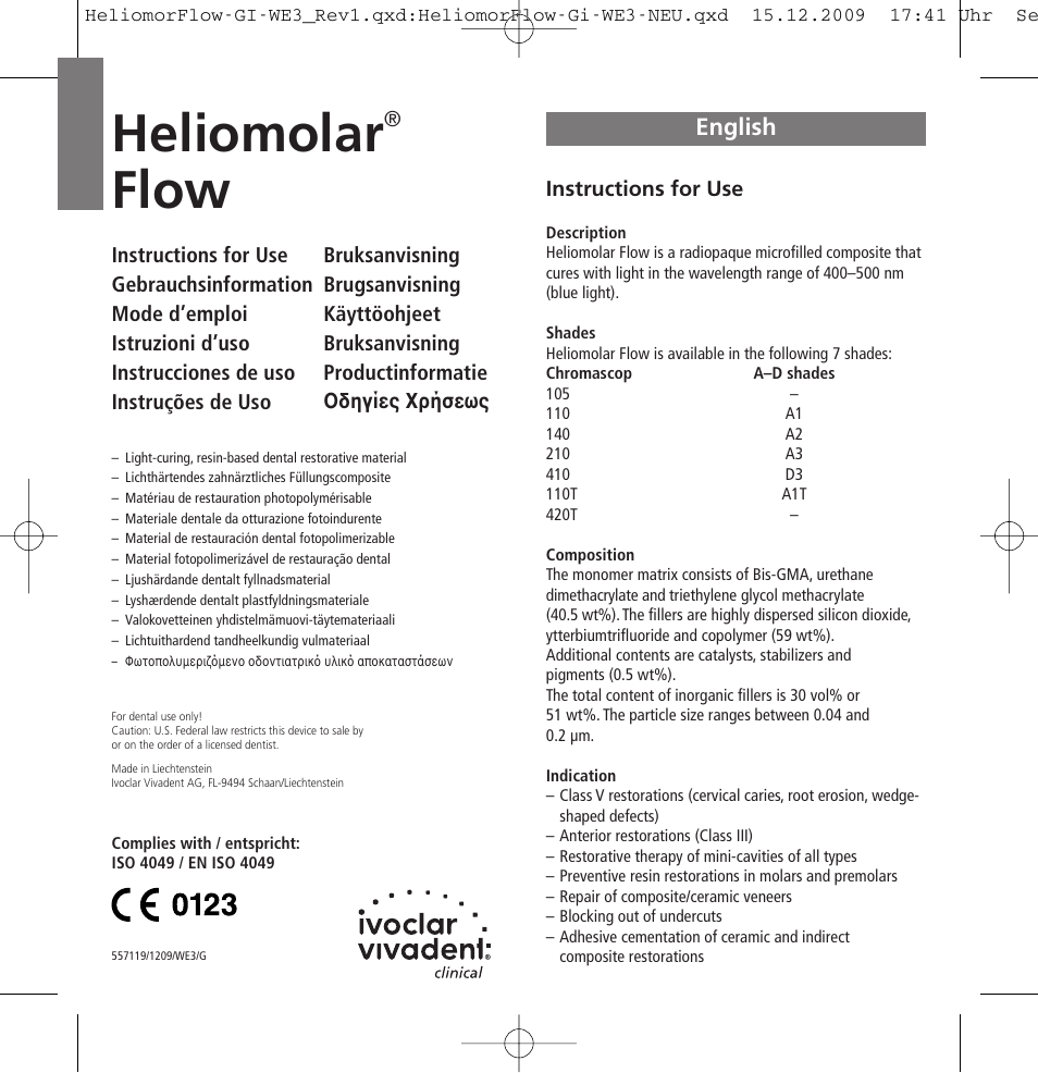 Ivoclar Vivadent Heliomolar Flow User Manual | 28 pages