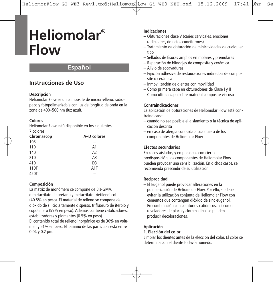Español, Heliomolar, Flow | Ivoclar Vivadent Heliomolar Flow User Manual | Page 11 / 28