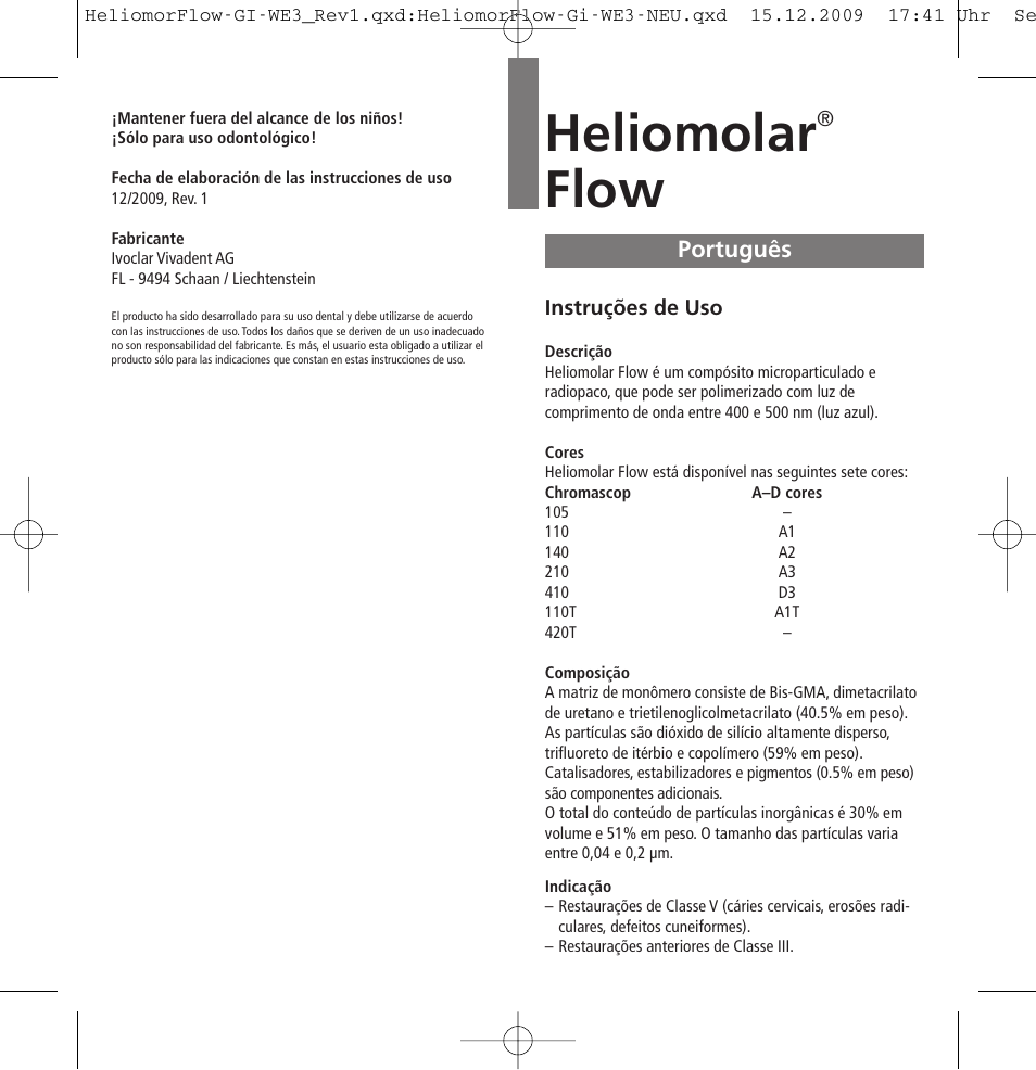 Português, Heliomolar, Flow | Ivoclar Vivadent Heliomolar Flow User Manual | Page 13 / 28