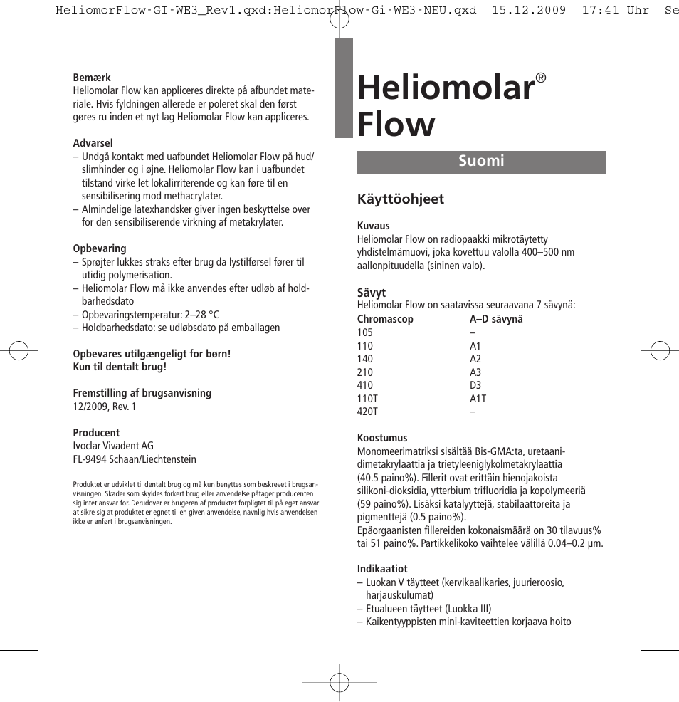 Suomi, Heliomolar, Flow | Ivoclar Vivadent Heliomolar Flow User Manual | Page 19 / 28