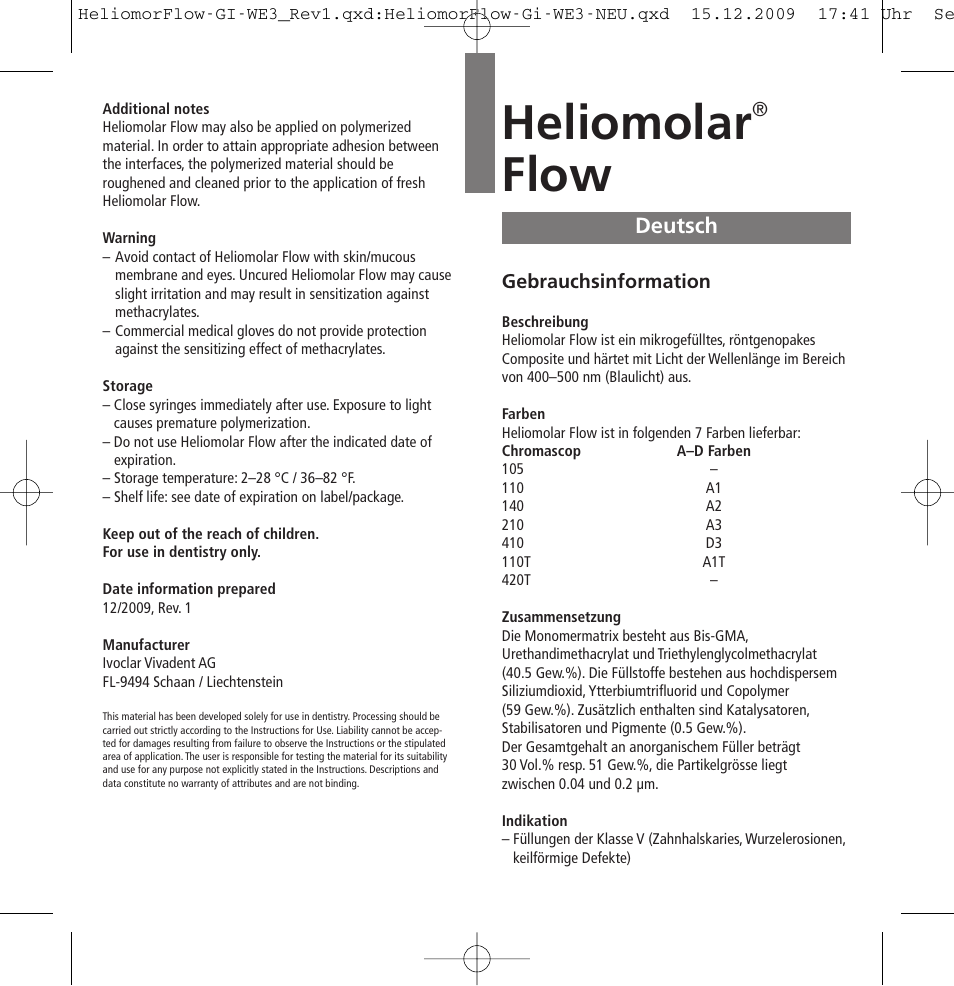 Deutsch, Heliomolar, Flow | Ivoclar Vivadent Heliomolar Flow User Manual | Page 3 / 28