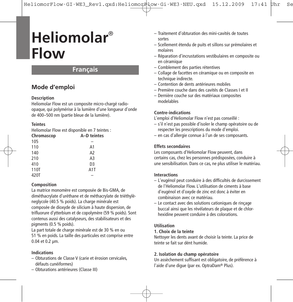 Français, Heliomolar, Flow | Ivoclar Vivadent Heliomolar Flow User Manual | Page 6 / 28