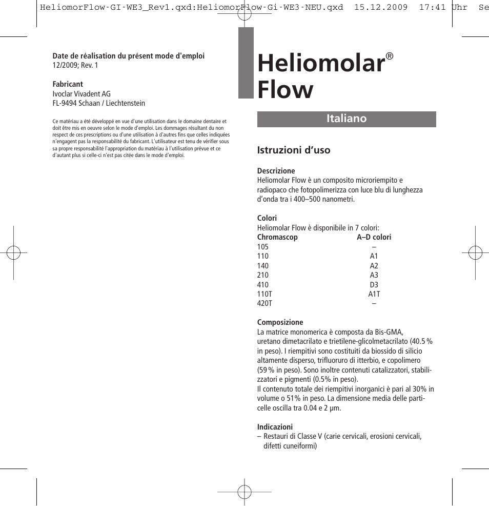 Italiano, Heliomolar, Flow | Ivoclar Vivadent Heliomolar Flow User Manual | Page 8 / 28