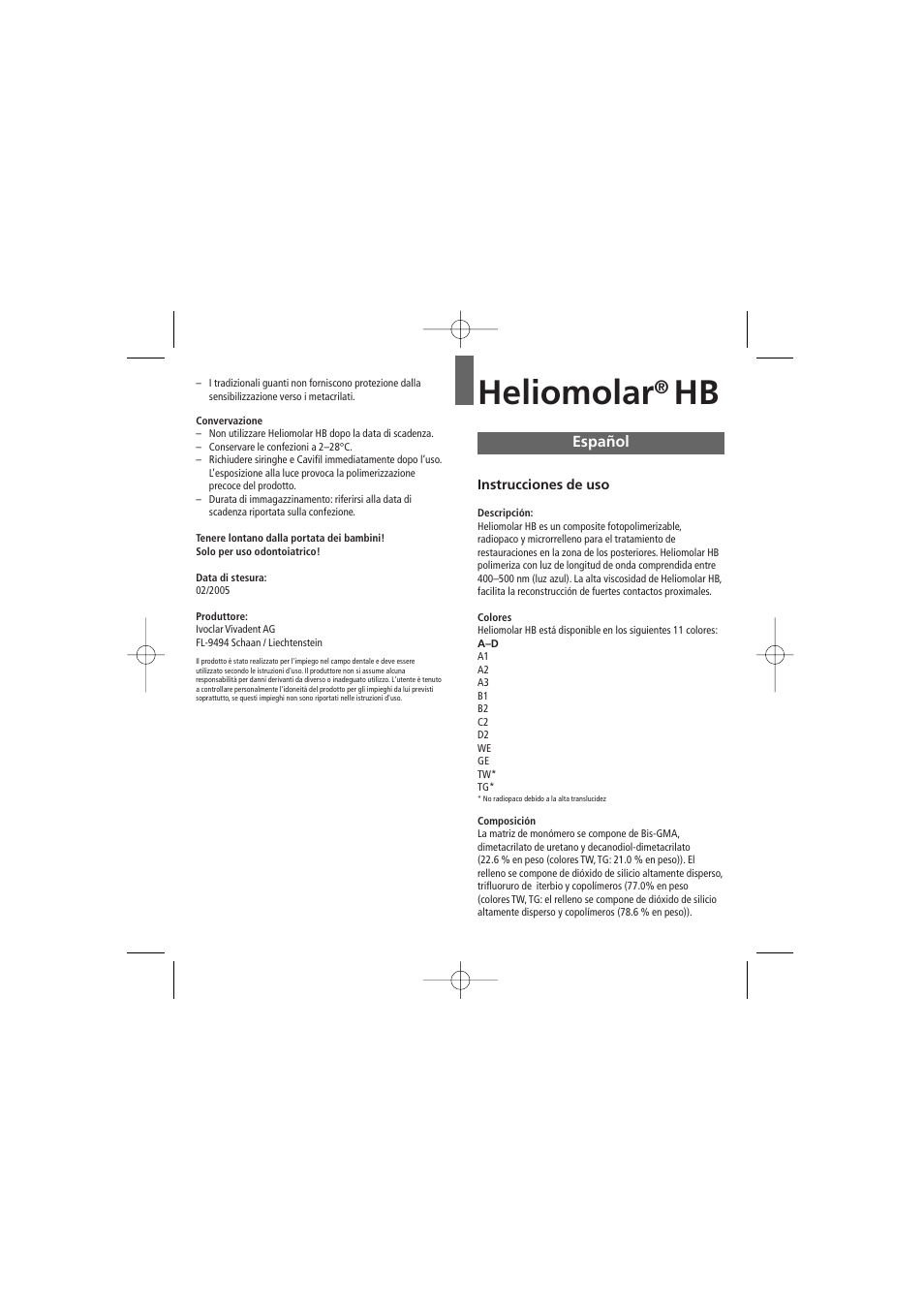 Español, Heliomolar | Ivoclar Vivadent Heliomolar HB User Manual | Page 11 / 32