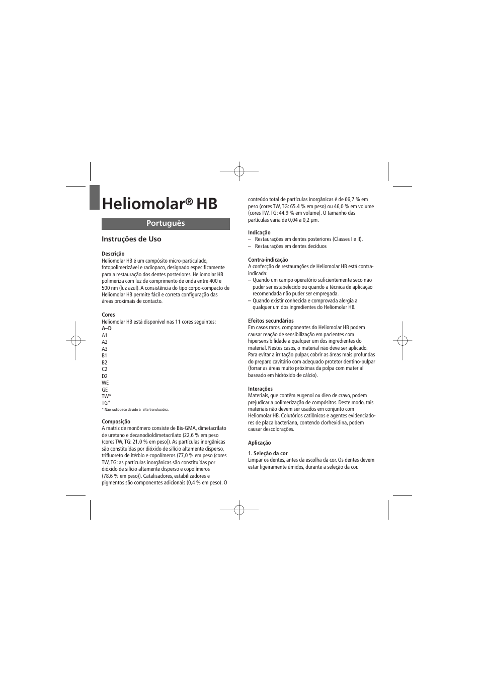 Português, Heliomolar | Ivoclar Vivadent Heliomolar HB User Manual | Page 14 / 32
