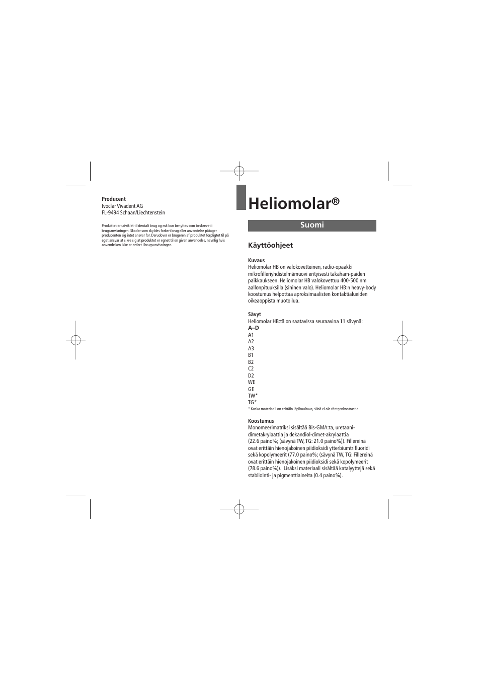 Suomi, Heliomolar | Ivoclar Vivadent Heliomolar HB User Manual | Page 21 / 32