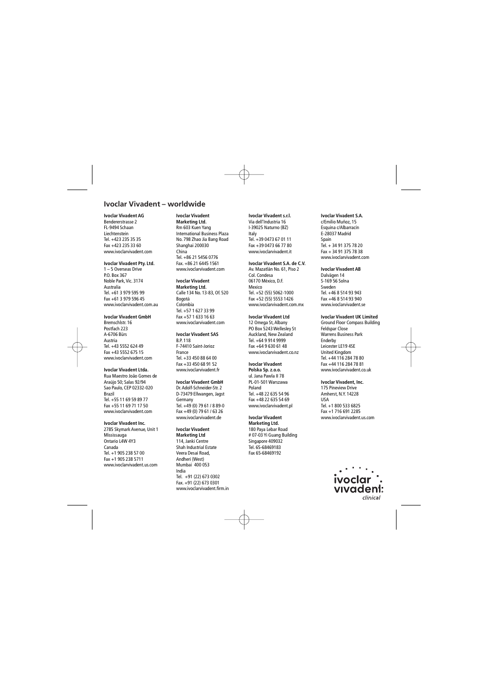 Ivoclar vivadent – worldwide | Ivoclar Vivadent Heliomolar HB User Manual | Page 32 / 32