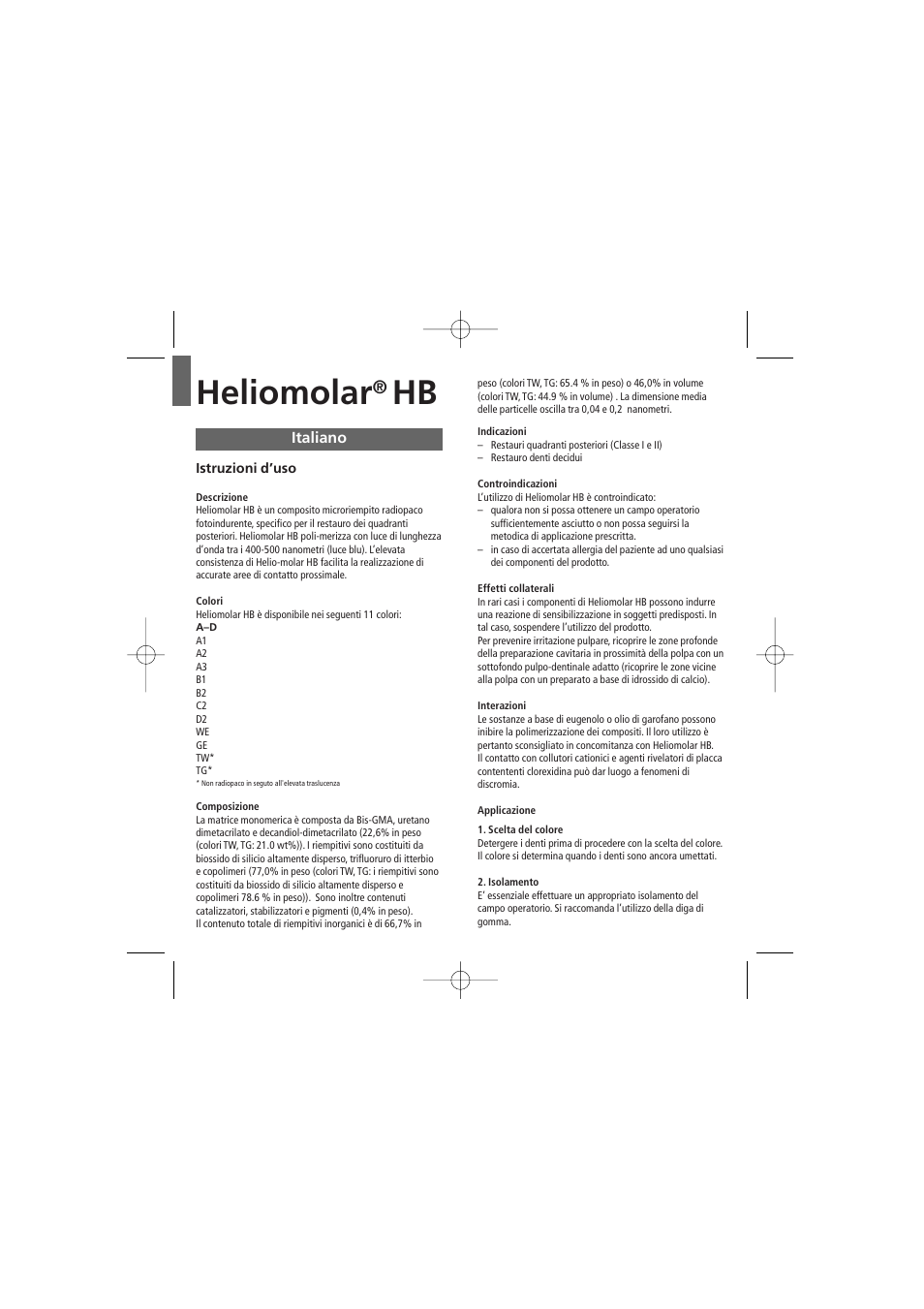 Italiano, Heliomolar | Ivoclar Vivadent Heliomolar HB User Manual | Page 9 / 32