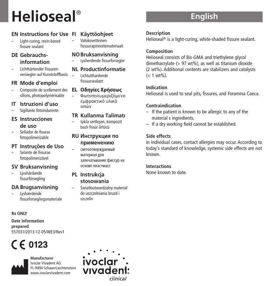 Ivoclar Vivadent Helioseal User Manual | 24 pages
