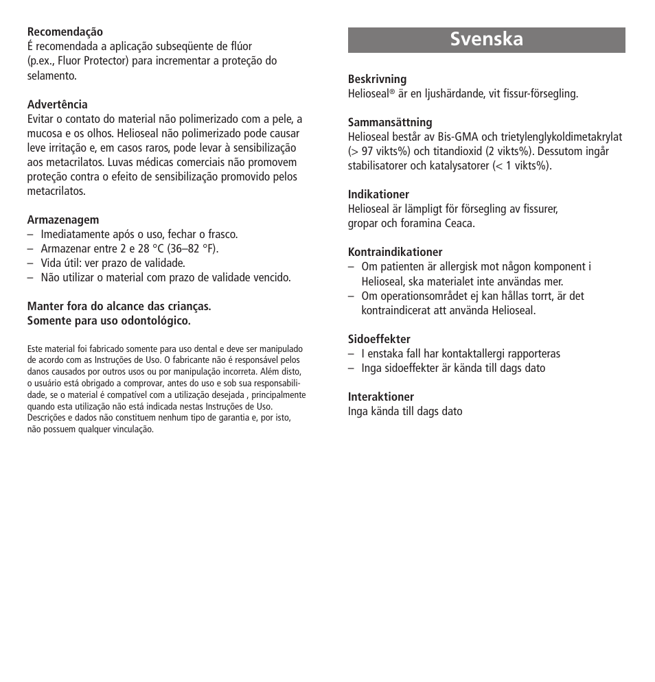Svenska | Ivoclar Vivadent Helioseal User Manual | Page 10 / 24