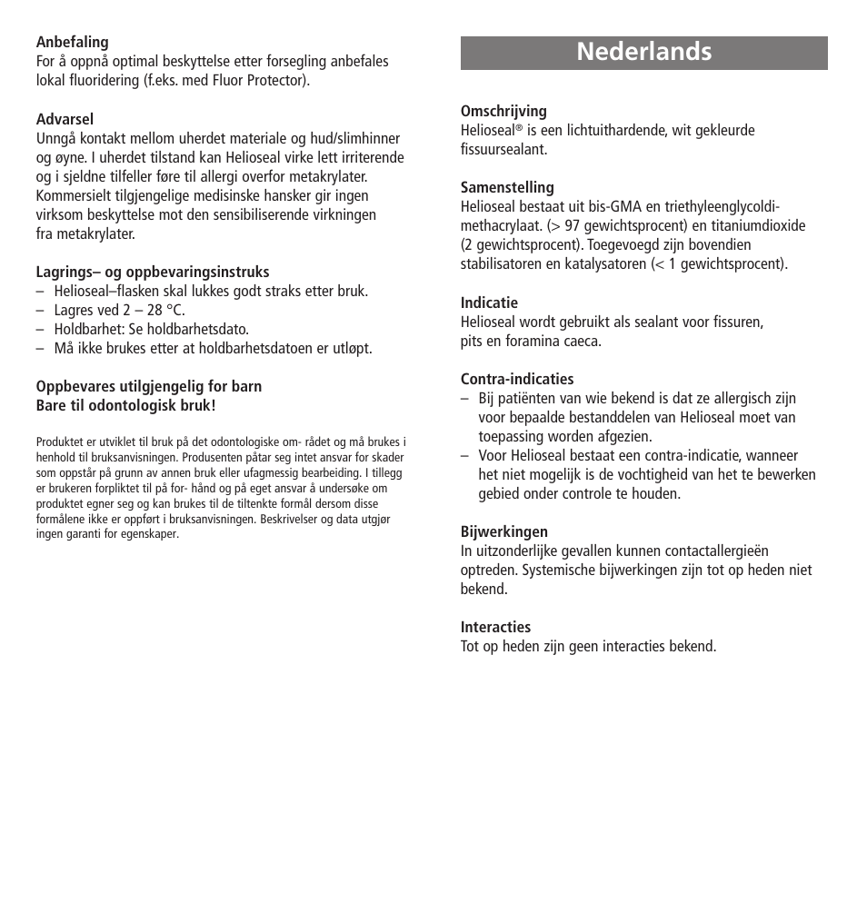 Nederlands | Ivoclar Vivadent Helioseal User Manual | Page 16 / 24