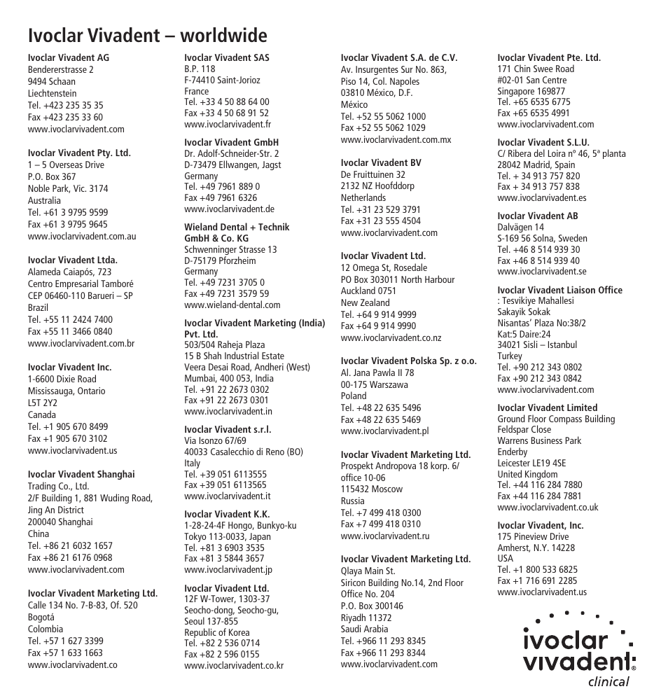 Ivoclar vivadent – worldwide | Ivoclar Vivadent Helioseal User Manual | Page 24 / 24