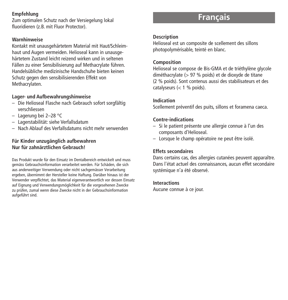 Français | Ivoclar Vivadent Helioseal User Manual | Page 4 / 24