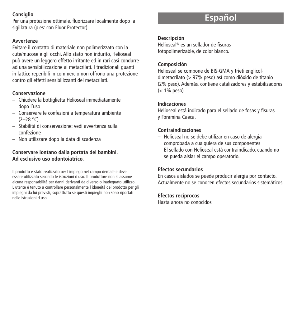Español | Ivoclar Vivadent Helioseal User Manual | Page 7 / 24