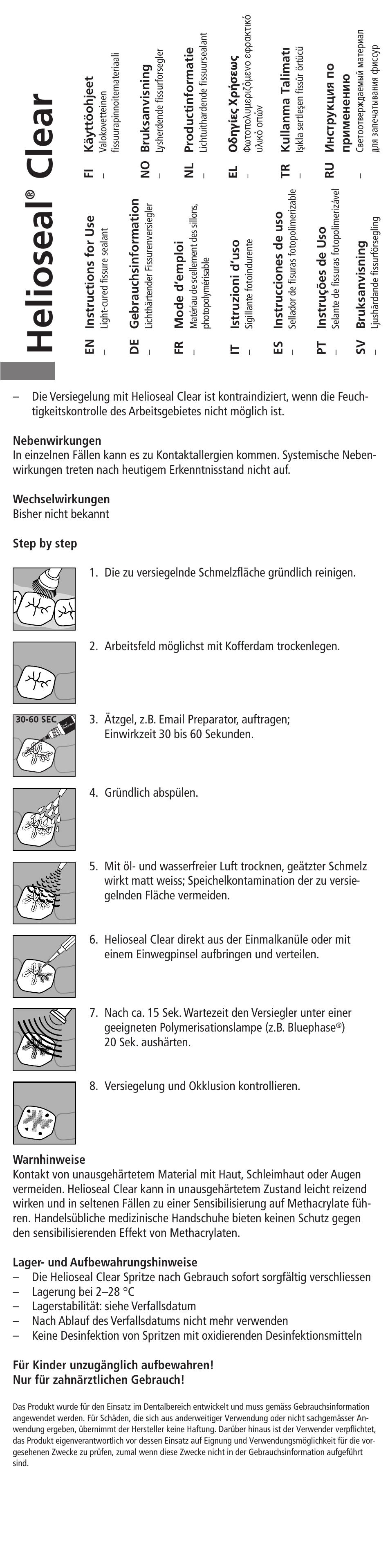 He li o se a l, Cle a r | Ivoclar Vivadent Helioseal Clear User Manual | Page 2 / 17