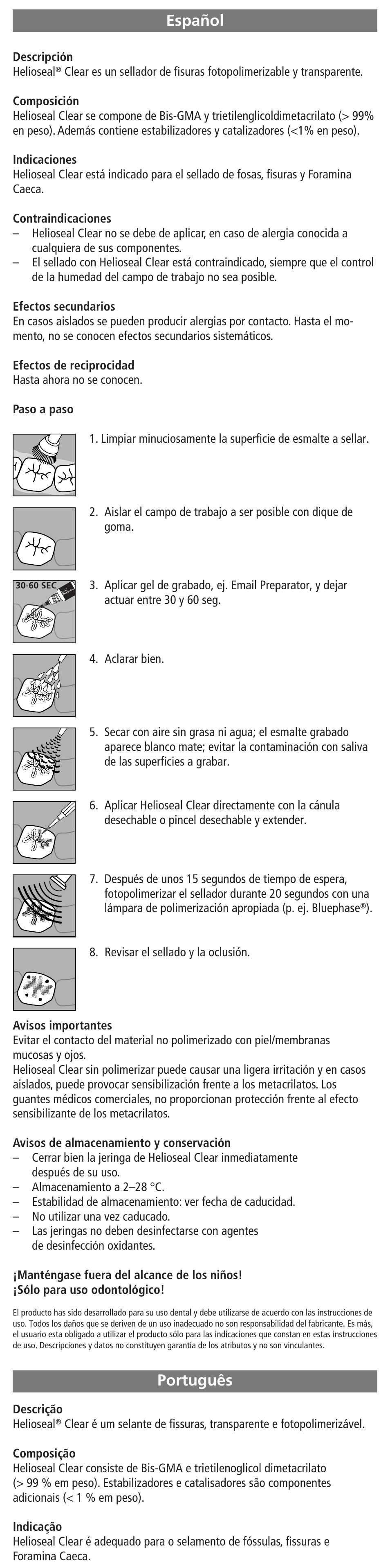 Español, Português, Português español | Ivoclar Vivadent Helioseal Clear User Manual | Page 5 / 17