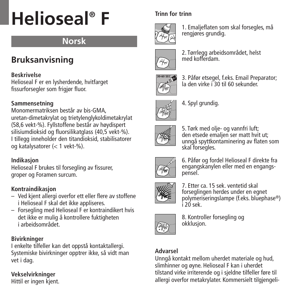Norsk, Helioseal, Bruksanvisning | Ivoclar Vivadent Helioseal F User Manual | Page 15 / 25