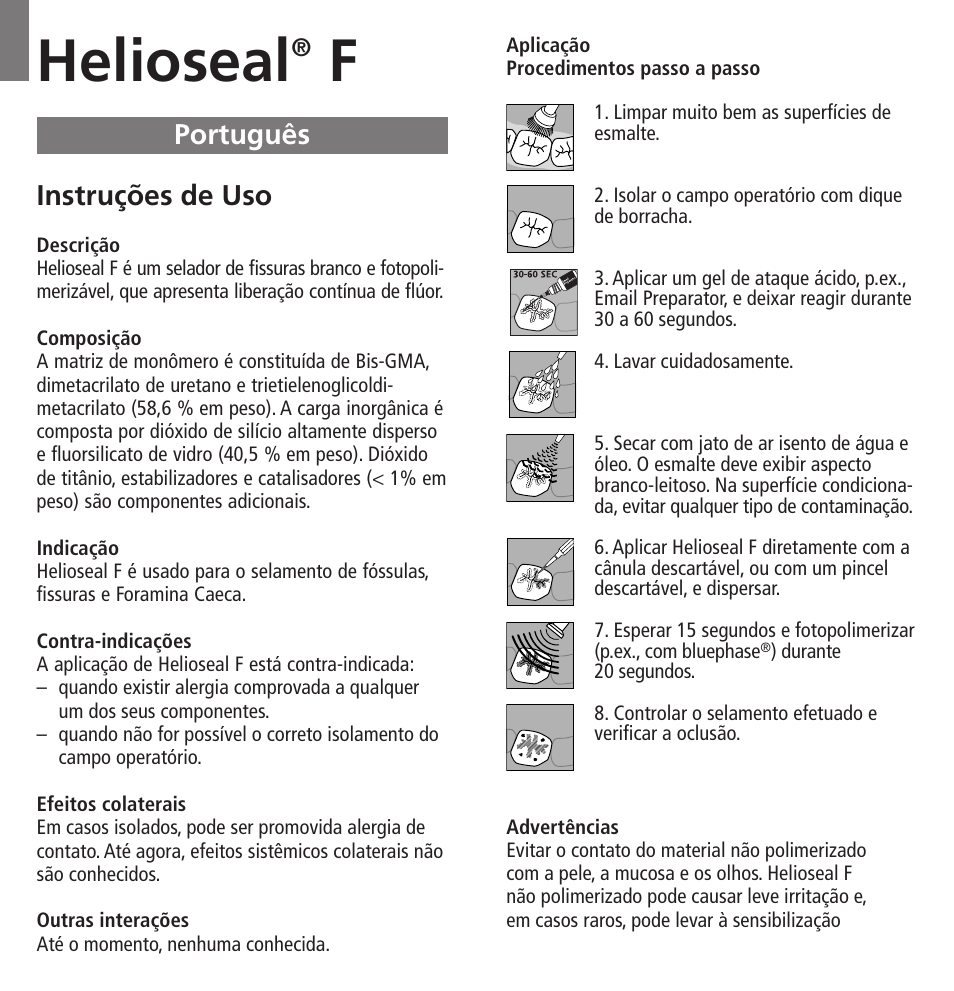 Português, Helioseal, Instruções de uso | Ivoclar Vivadent Helioseal F User Manual | Page 9 / 25