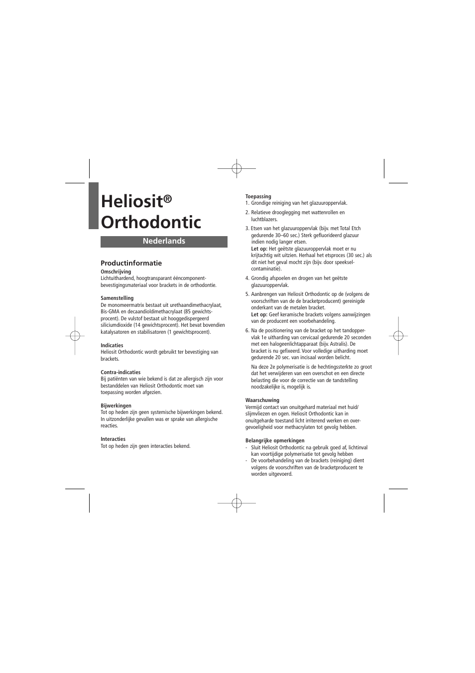 Nederlands, Heliosit, Orthodontic | Ivoclar Vivadent Heliosit Orthodontic User Manual | Page 15 / 20