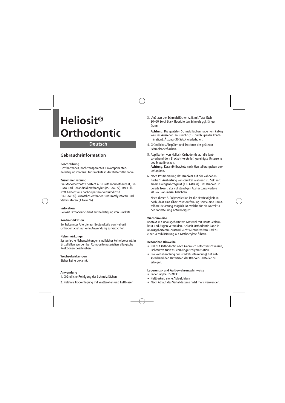 Deutsch, Heliosit, Orthodontic | Ivoclar Vivadent Heliosit Orthodontic User Manual | Page 3 / 20