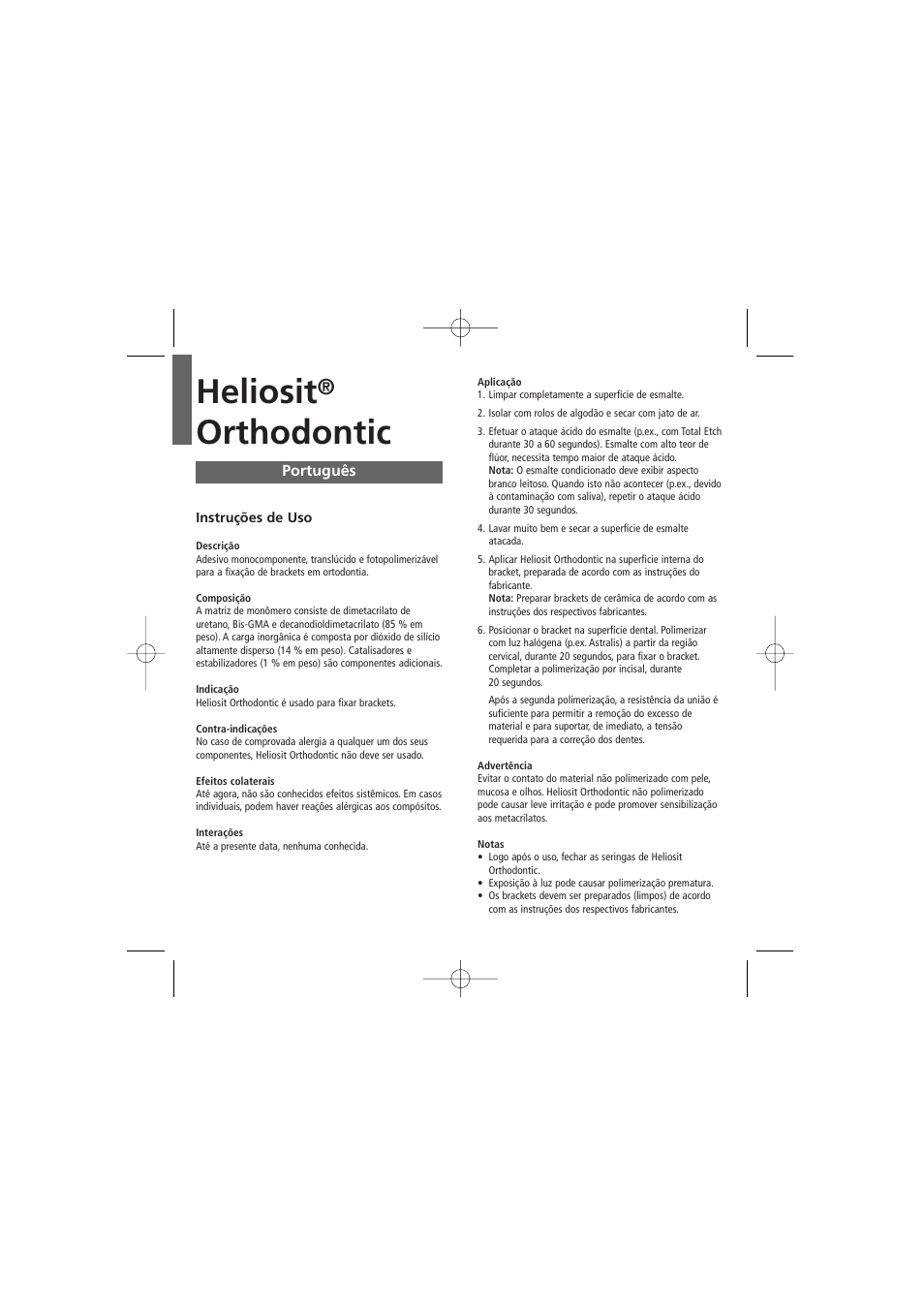 Português, Heliosit, Orthodontic | Ivoclar Vivadent Heliosit Orthodontic User Manual | Page 9 / 20