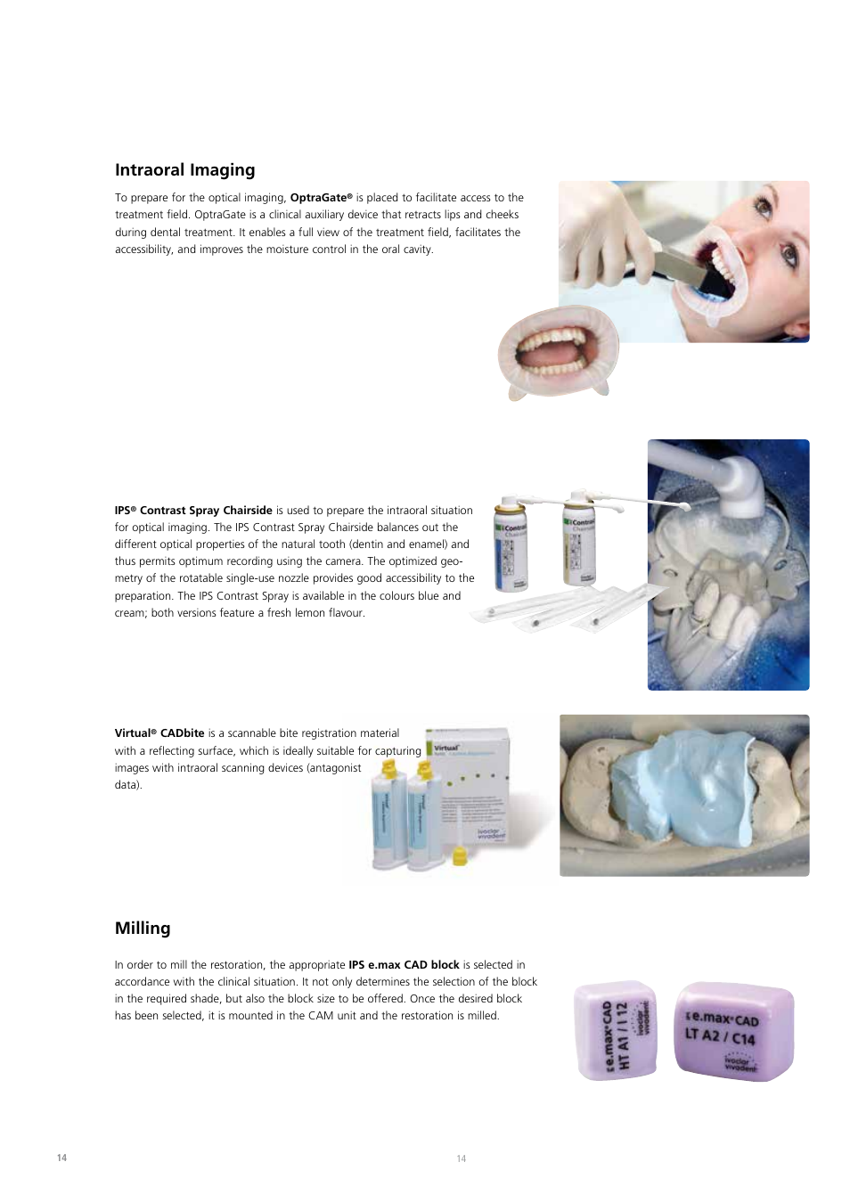 Intraoral imaging, Milling | Ivoclar Vivadent IPS e.max CAD Chairside User Manual | Page 14 / 52