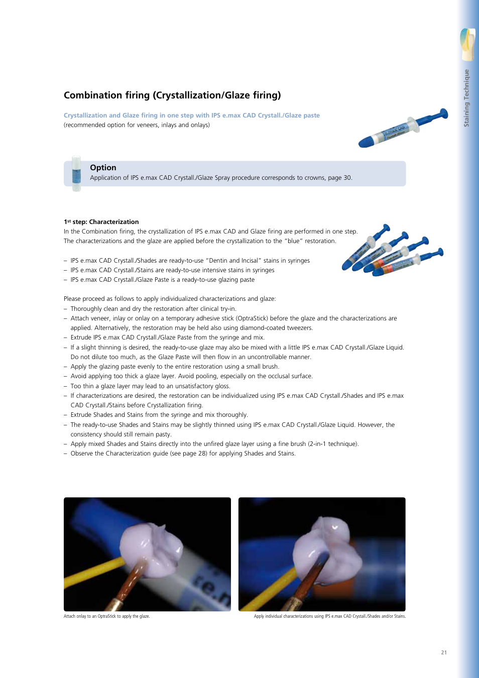 Combination firing (crystallization/glaze firing), Option | Ivoclar Vivadent IPS e.max CAD Chairside User Manual | Page 21 / 52