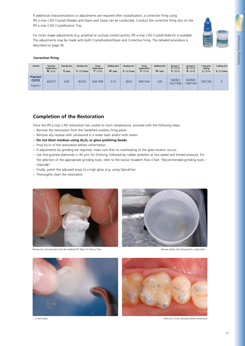 Completion of the restoration | Ivoclar Vivadent IPS e.max CAD Chairside User Manual | Page 23 / 52