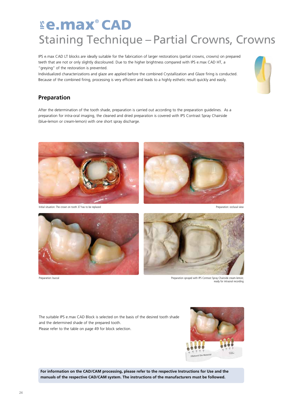 E.max, Staining technique – partial crowns, crowns | Ivoclar Vivadent IPS e.max CAD Chairside User Manual | Page 24 / 52