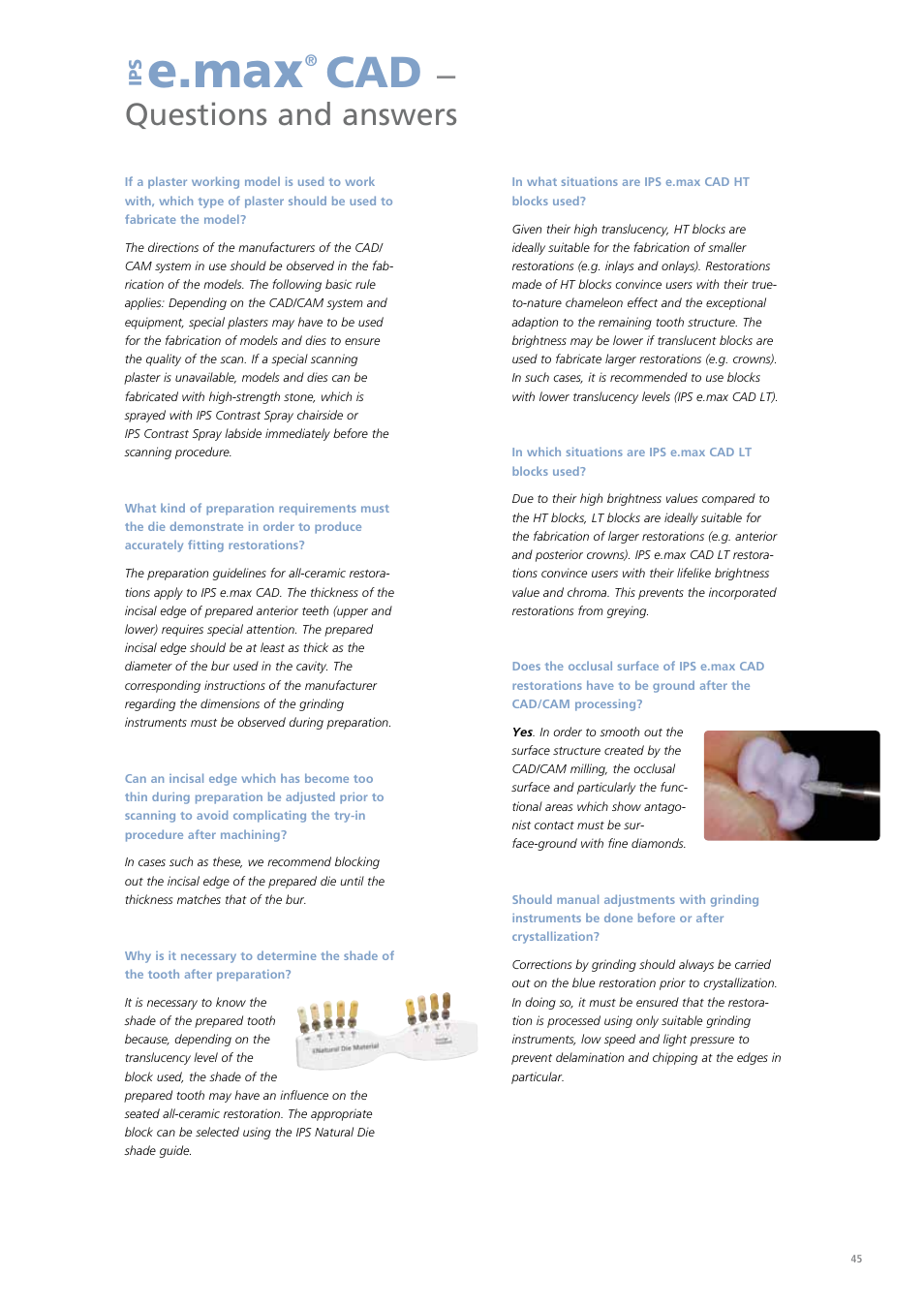 E.max, Questions and answers | Ivoclar Vivadent IPS e.max CAD Chairside User Manual | Page 45 / 52
