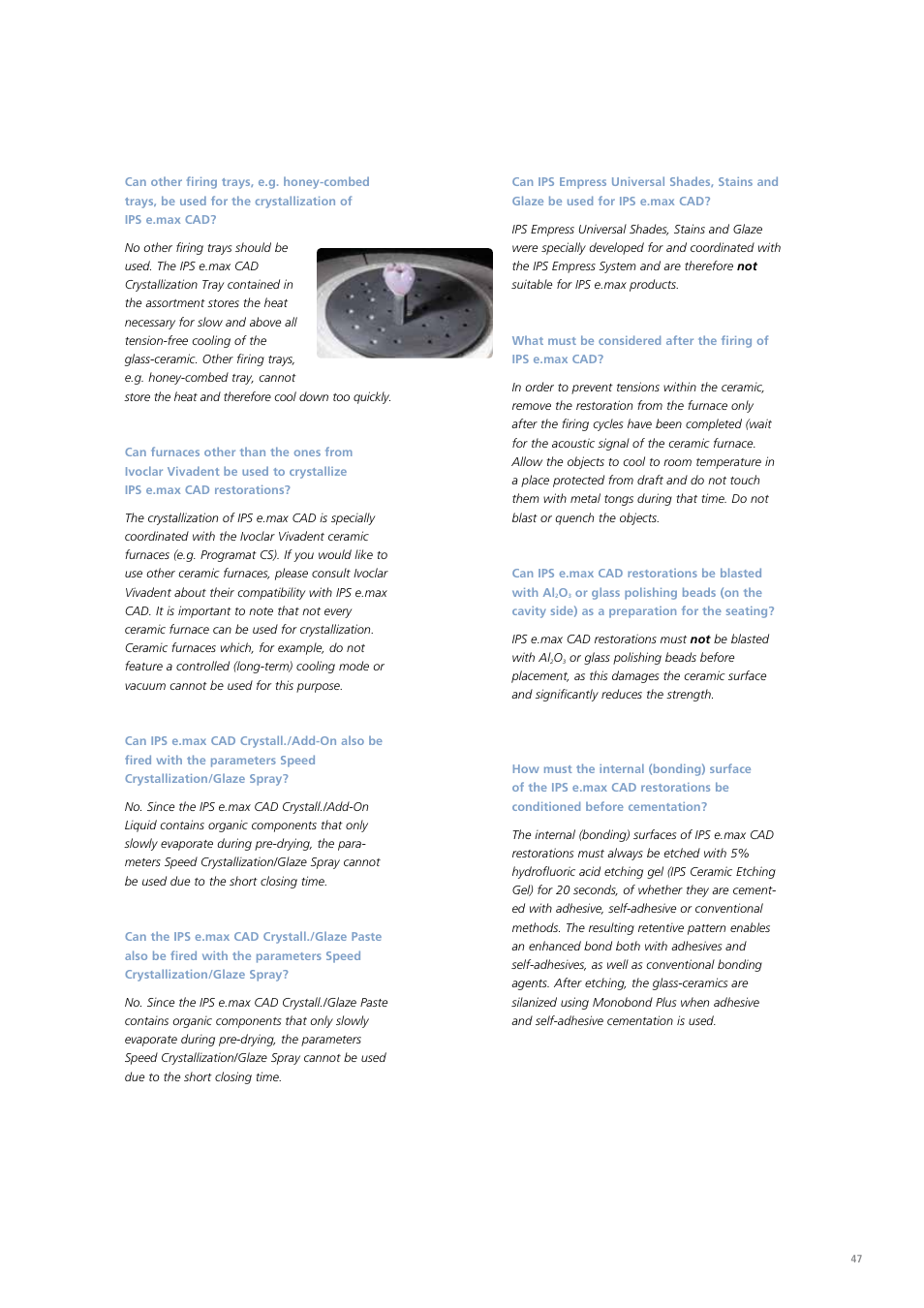 Ivoclar Vivadent IPS e.max CAD Chairside User Manual | Page 47 / 52