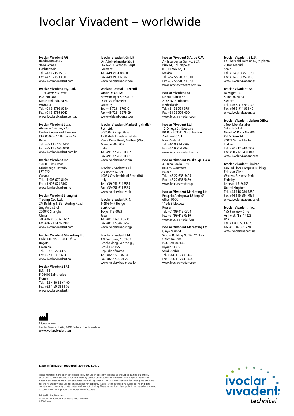 Ivoclar vivadent – worldwide | Ivoclar Vivadent IPS e.max CAD Chairside User Manual | Page 52 / 52