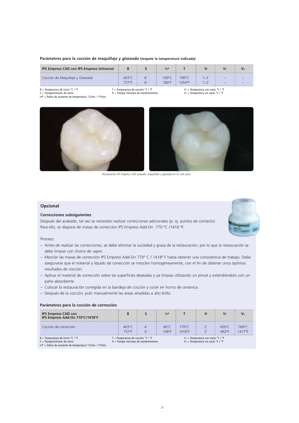 Opcional | Ivoclar Vivadent IPS Empress CAD Chairside - de-en-es-it-ru User Manual | Page 122 / 240