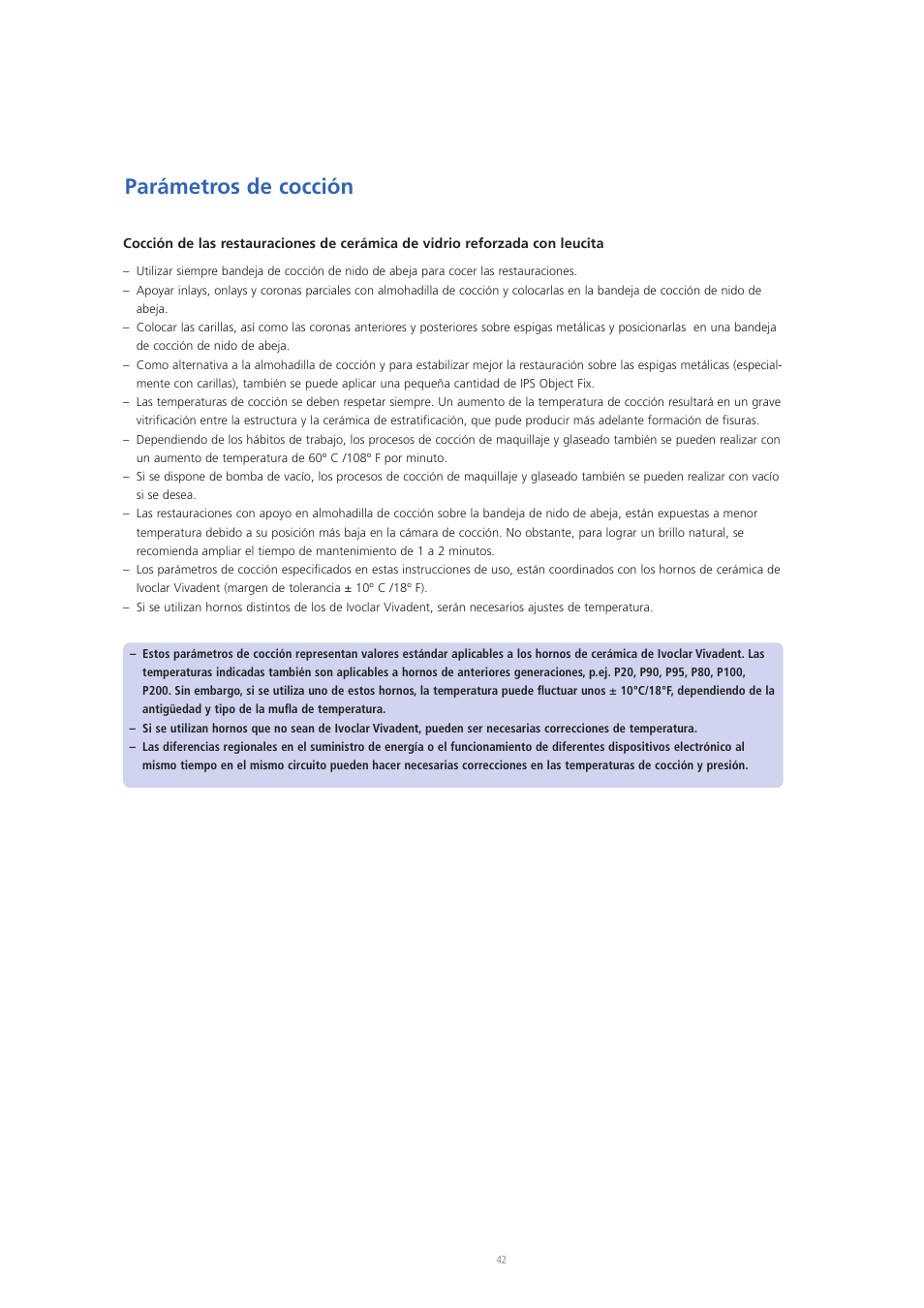 Parámetros de cocción | Ivoclar Vivadent IPS Empress CAD Chairside - de-en-es-it-ru User Manual | Page 138 / 240