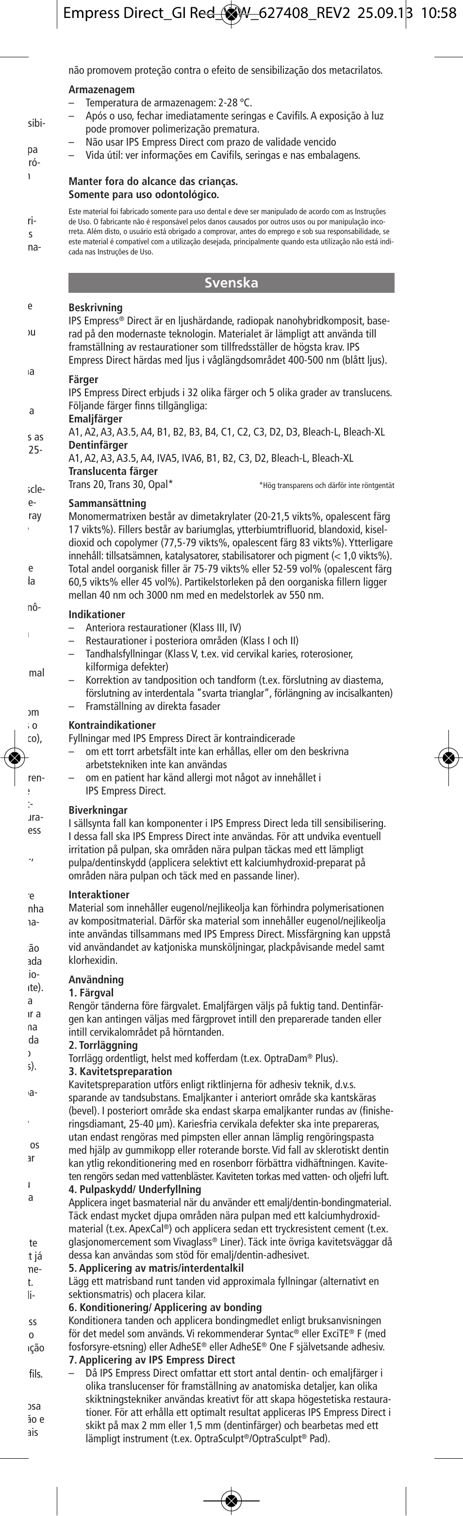 Svenska | Ivoclar Vivadent IPS Empress Direct User Manual | Page 11 / 48