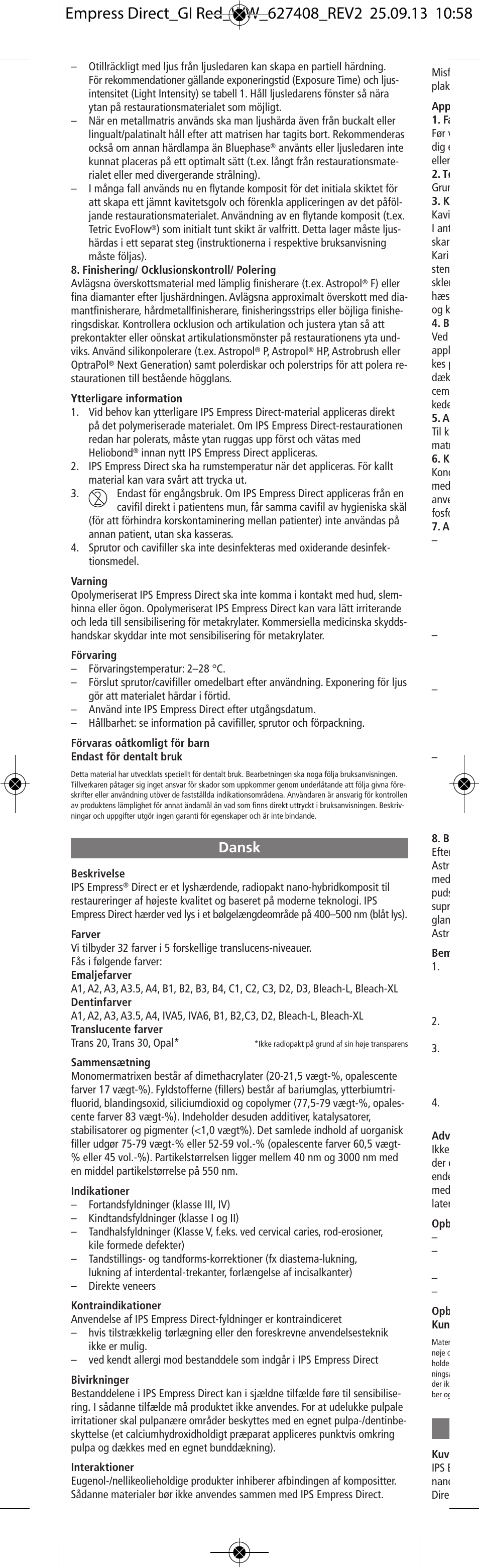 Dansk | Ivoclar Vivadent IPS Empress Direct User Manual | Page 12 / 48