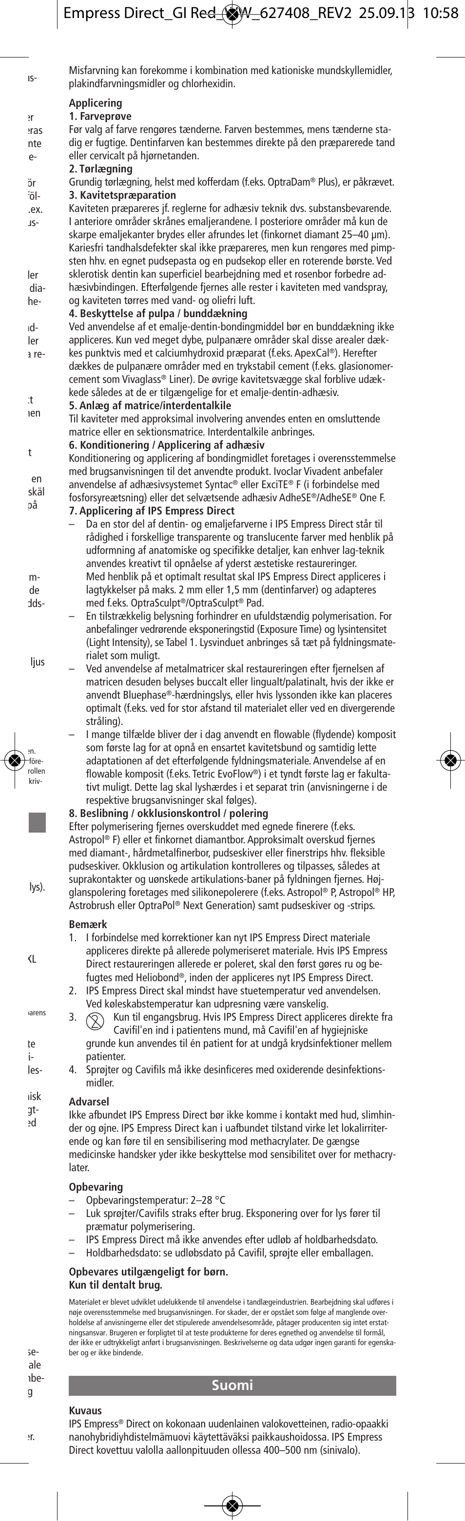 Suomi | Ivoclar Vivadent IPS Empress Direct User Manual | Page 13 / 48