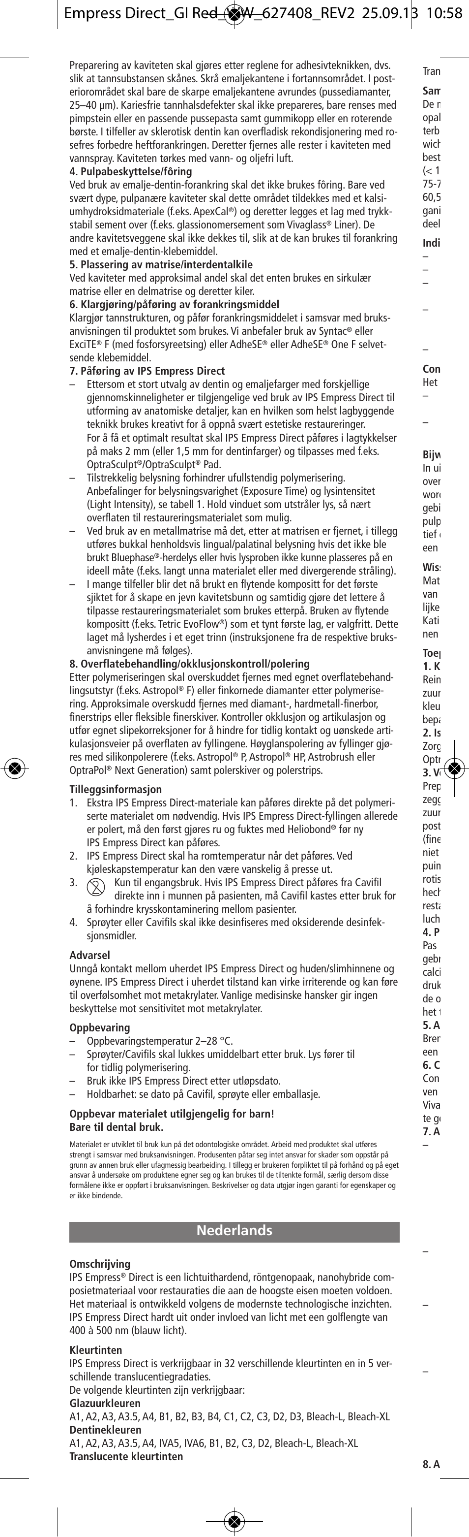 Nederlands | Ivoclar Vivadent IPS Empress Direct User Manual | Page 16 / 48