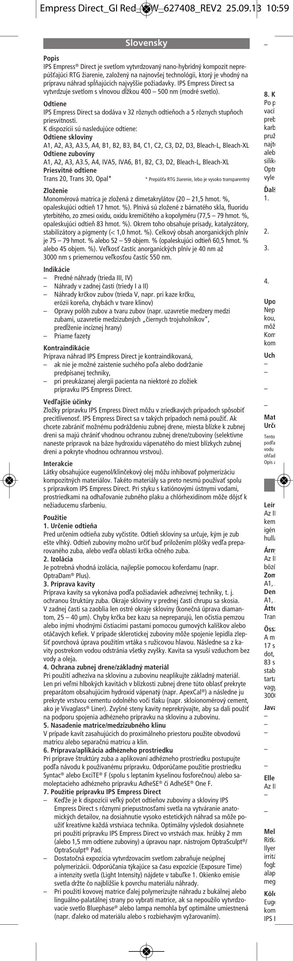 Slovensky | Ivoclar Vivadent IPS Empress Direct User Manual | Page 26 / 48