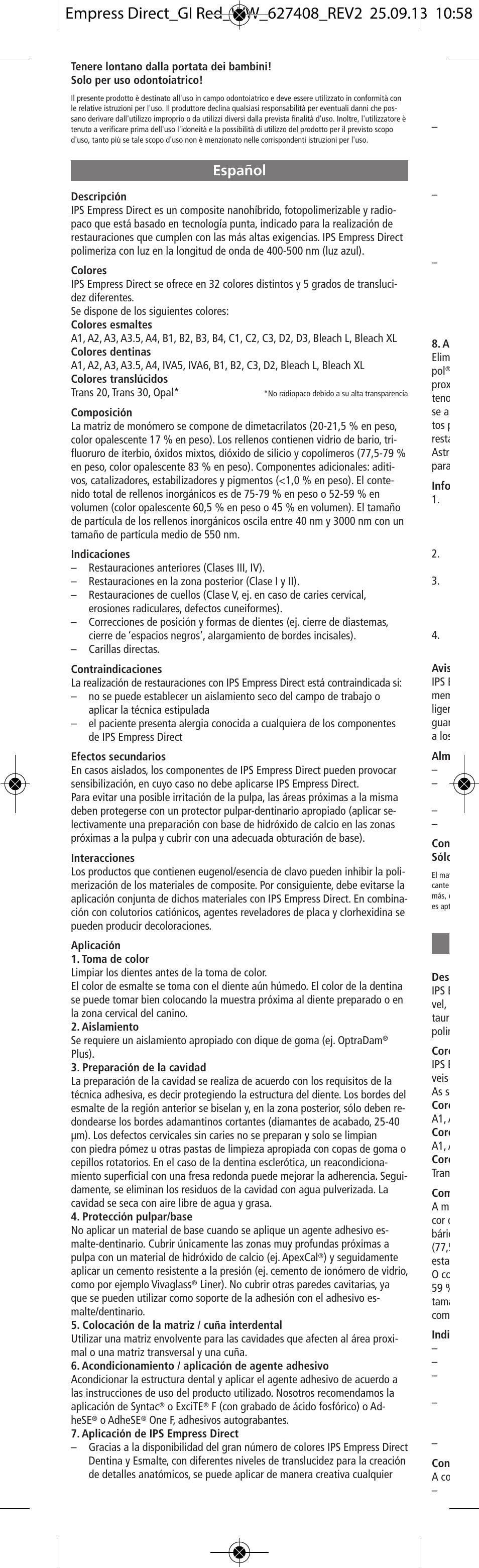 Español | Ivoclar Vivadent IPS Empress Direct User Manual | Page 8 / 48