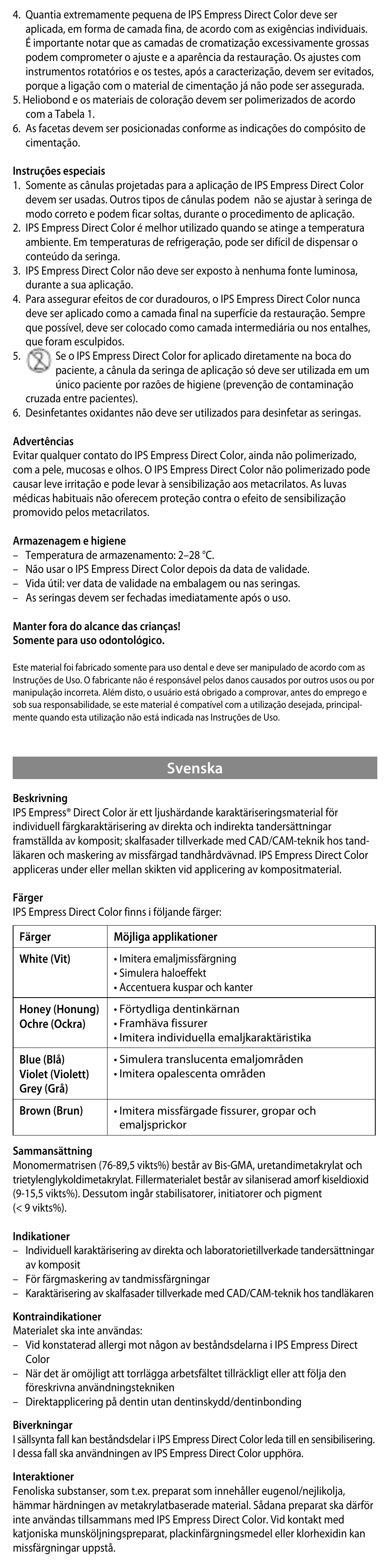 Svenska | Ivoclar Vivadent IPS Empress Direct Color User Manual | Page 11 / 48