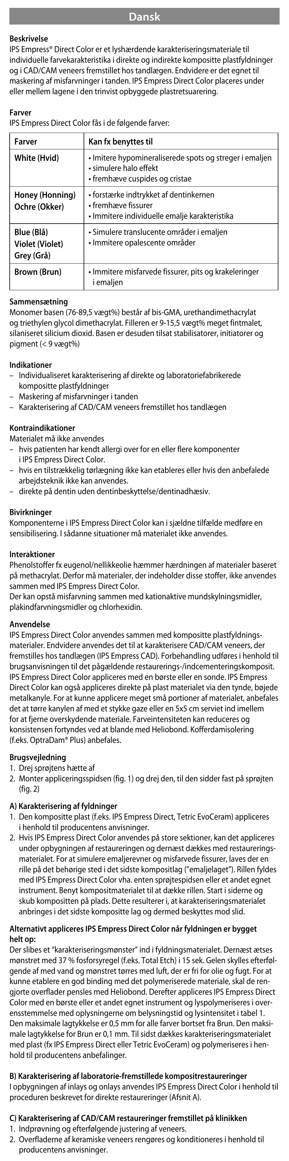 Dansk | Ivoclar Vivadent IPS Empress Direct Color User Manual | Page 13 / 48