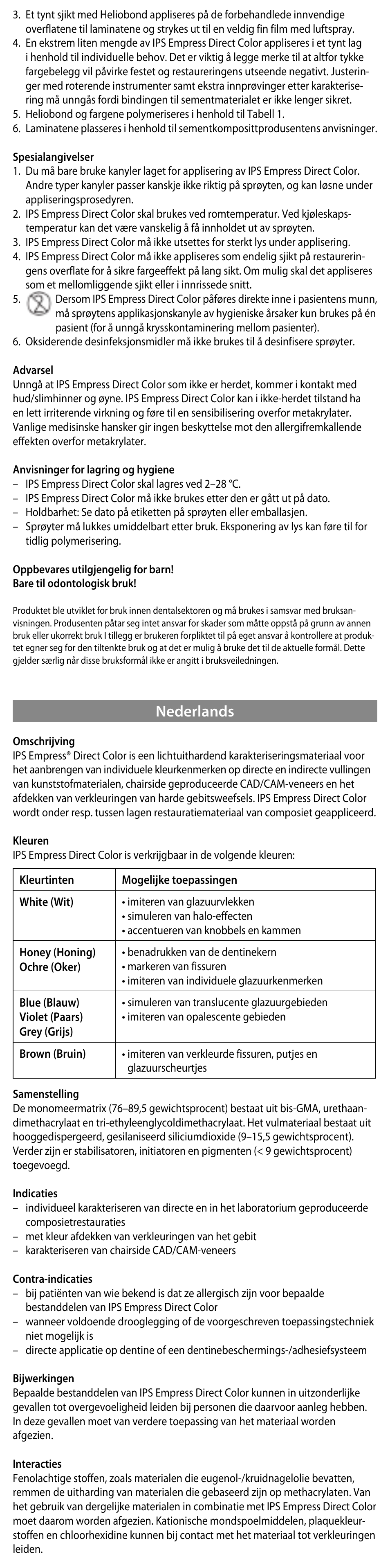 Nederlands | Ivoclar Vivadent IPS Empress Direct Color User Manual | Page 17 / 48