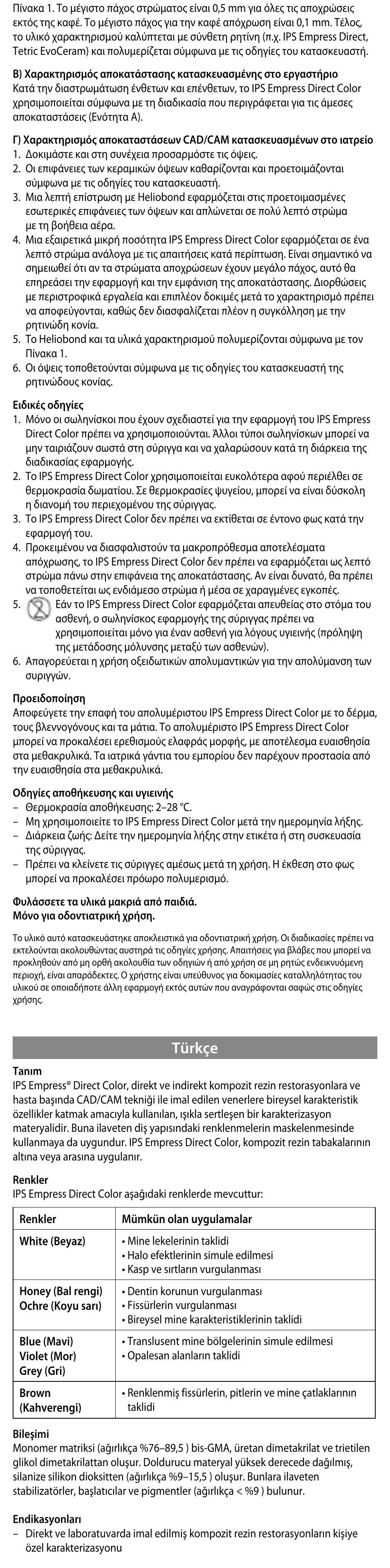 Türkçe | Ivoclar Vivadent IPS Empress Direct Color User Manual | Page 20 / 48